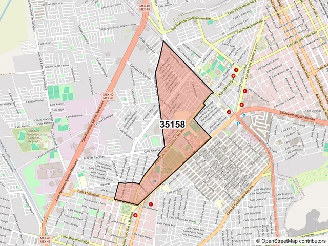 Mapa del código postal 35158, Lerdo, Durango