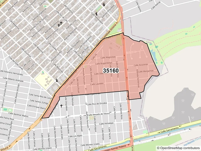 Mapa del código postal 35160, Lerdo, Durango