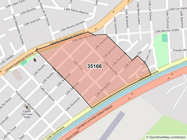 Mapa del código postal 35166, Lerdo, Durango