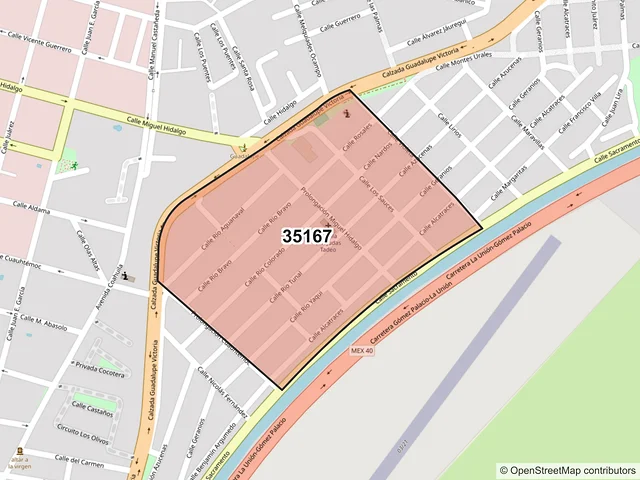 Mapa del código postal 35167, Lerdo, Durango