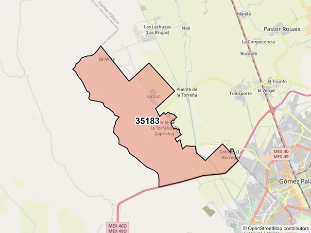 Mapa del código postal 35183, Lerdo, Durango