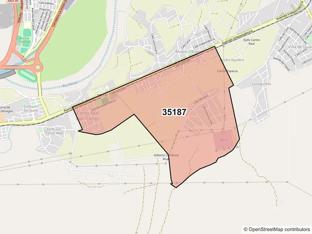 Mapa del código postal 35187, Lerdo, Durango