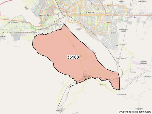Mapa del código postal 35188, Lerdo, Durango