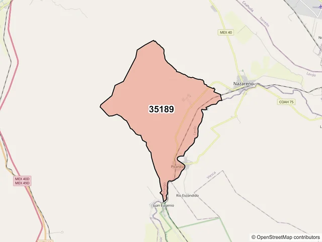 Mapa del código postal 35189, Lerdo, Durango