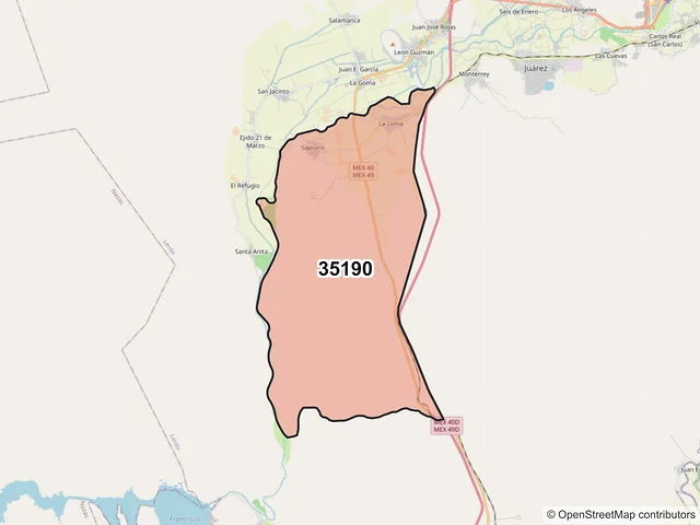 Mapa del código postal 35190, Lerdo, Durango