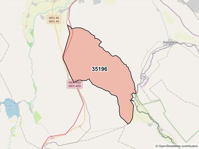 Mapa del código postal 35196, Lerdo, Durango