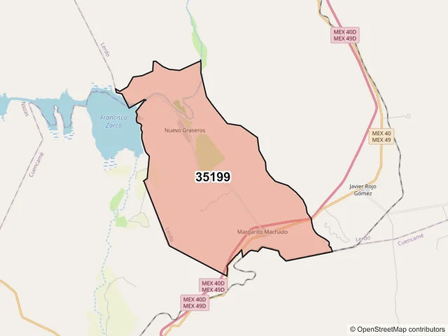 Mapa del código postal 35199, Lerdo, Durango