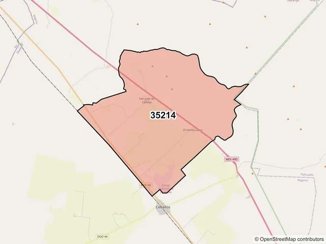 Mapa del código postal 35214, Mapimí, Durango