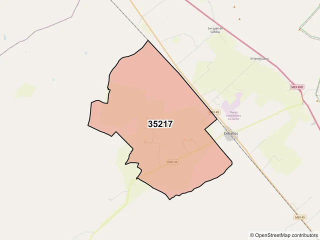 Mapa del código postal 35217, Mapimí, Durango