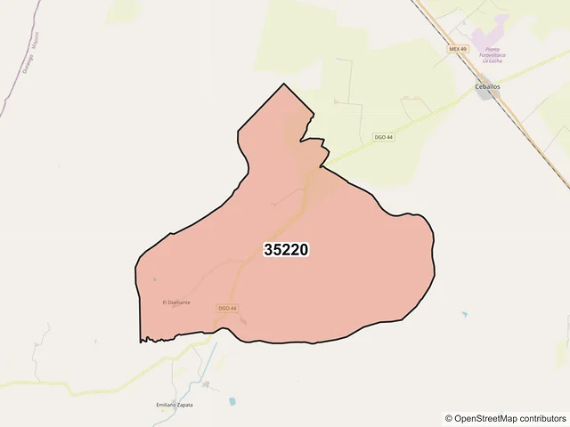 Mapa del código postal 35220, Mapimí, Durango