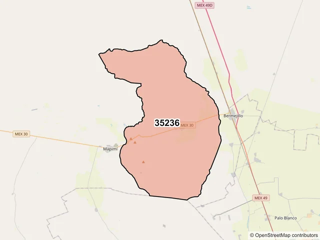 Mapa del código postal 35236, Mapimí, Durango