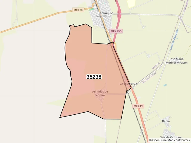 Mapa del código postal 35238, Mapimí, Durango