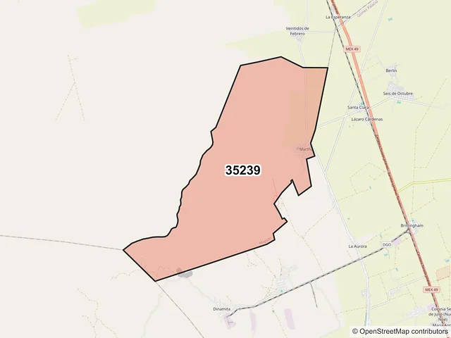 Mapa del código postal 35239, Mapimí, Durango