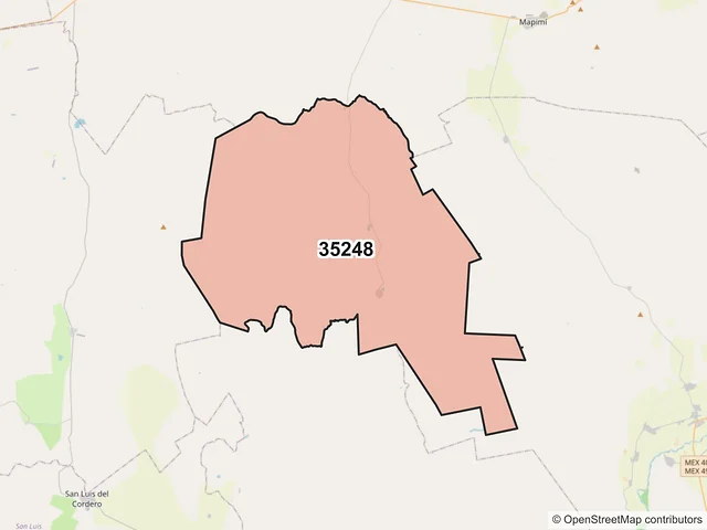 Mapa del código postal 35248, Mapimí, Durango