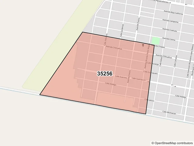 Mapa del código postal 35256, Tlahualilo, Durango