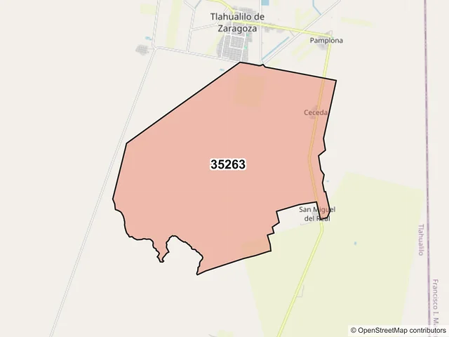 Mapa del código postal 35263, Tlahualilo, Durango