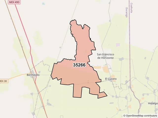 Mapa del código postal 35266, Tlahualilo, Durango