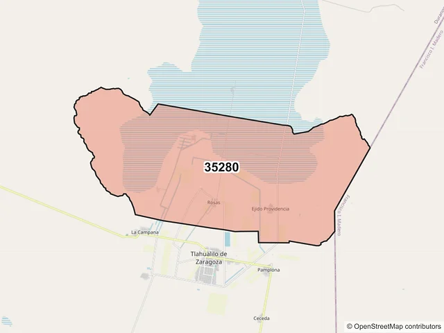 Mapa del código postal 35280, Tlahualilo, Durango