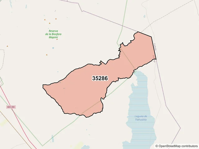Mapa del código postal 35286, Tlahualilo, Durango