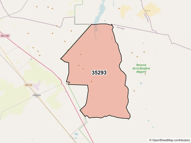 Mapa del código postal 35293, Tlahualilo, Durango