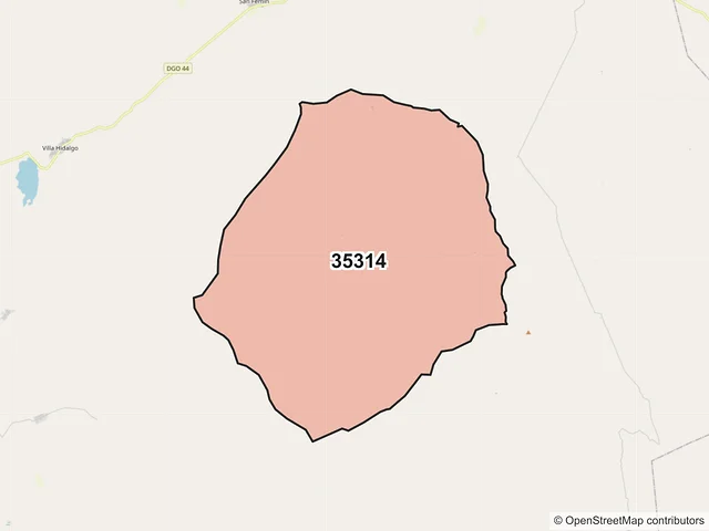 Mapa del código postal 35314, Hidalgo, Durango