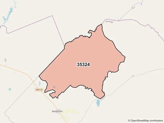 Mapa del código postal 35324, Hidalgo, Durango