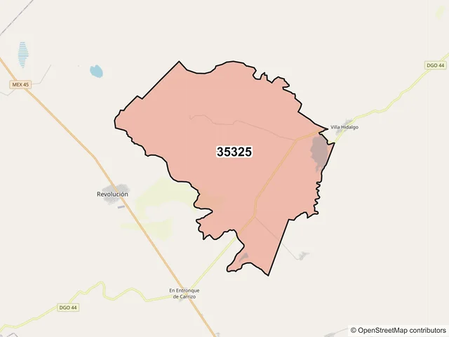 Mapa del código postal 35325, Hidalgo, Durango