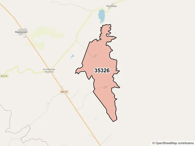 Mapa del código postal 35326, Hidalgo, Durango