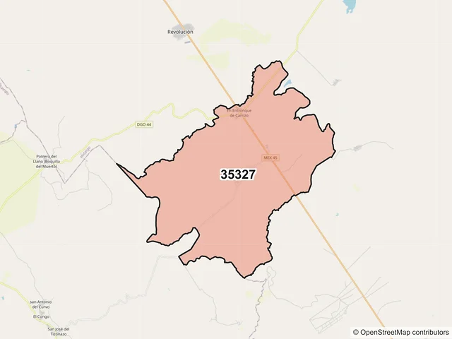 Mapa del código postal 35327, Hidalgo, Durango