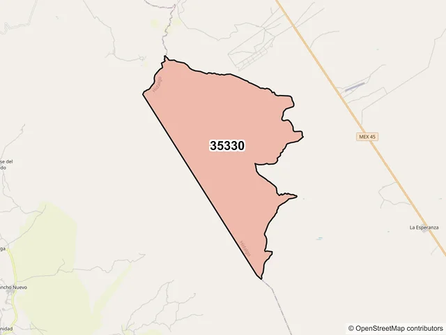 Mapa del código postal 35330, Hidalgo, Durango