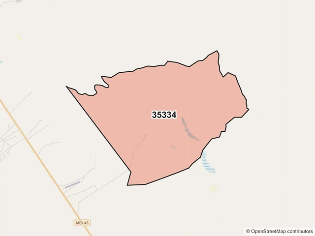 Mapa del código postal 35334, Hidalgo, Durango