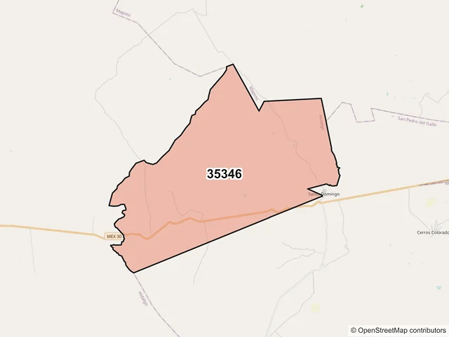 Mapa del código postal 35346, Hidalgo, Durango