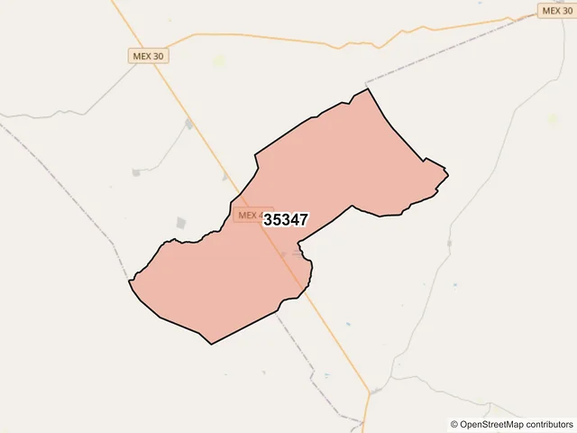 Mapa del código postal 35347, Hidalgo, Durango