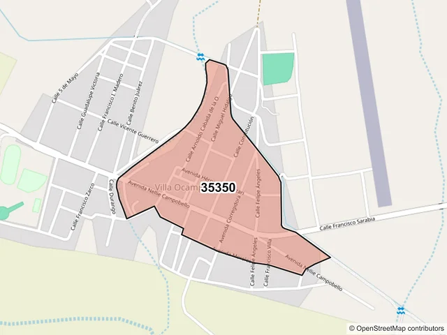 Mapa del código postal 35350, Ocampo, Durango