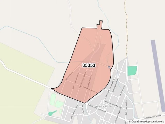 Mapa del código postal 35353, Ocampo, Durango