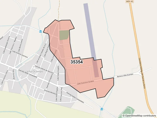 Mapa del código postal 35354, Ocampo, Durango