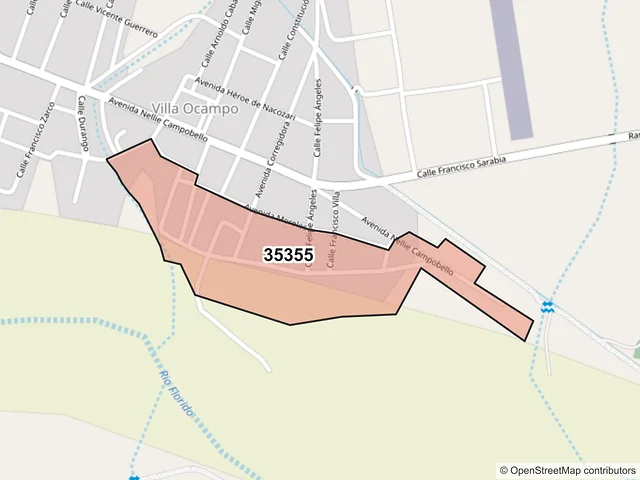 Mapa del código postal 35355, Ocampo, Durango