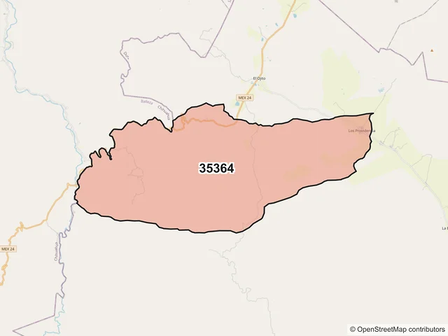 Mapa del código postal 35364, Ocampo, Durango