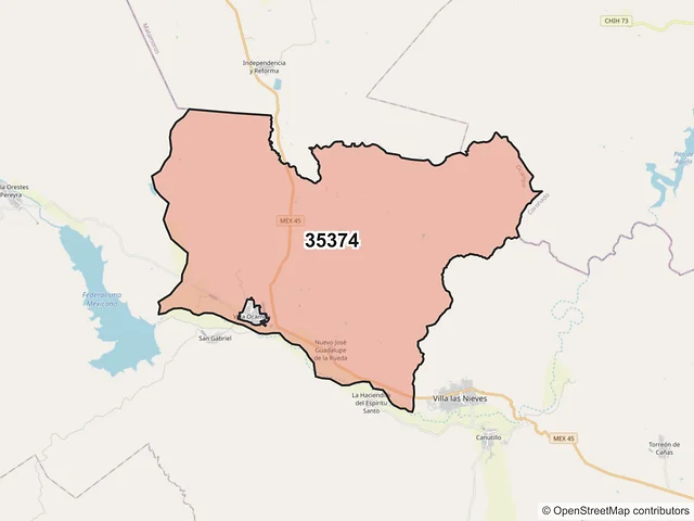 Mapa del código postal 35374, Ocampo, Durango