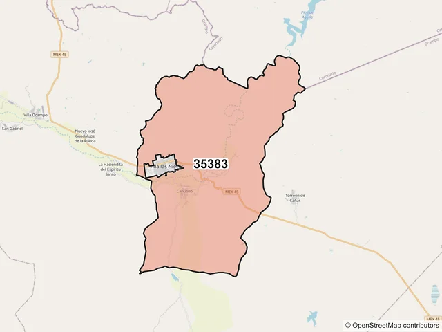 Mapa del código postal 35383, Ocampo, Durango