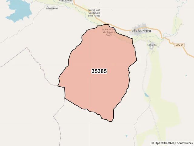 Mapa del código postal 35385, Ocampo, Durango