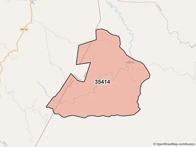 Mapa del código postal 35414, Guanaceví, Durango