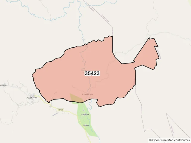 Mapa del código postal 35423, Guanaceví, Durango