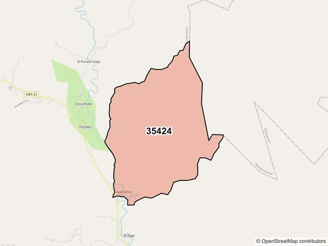 Mapa del código postal 35424, Guanaceví, Durango