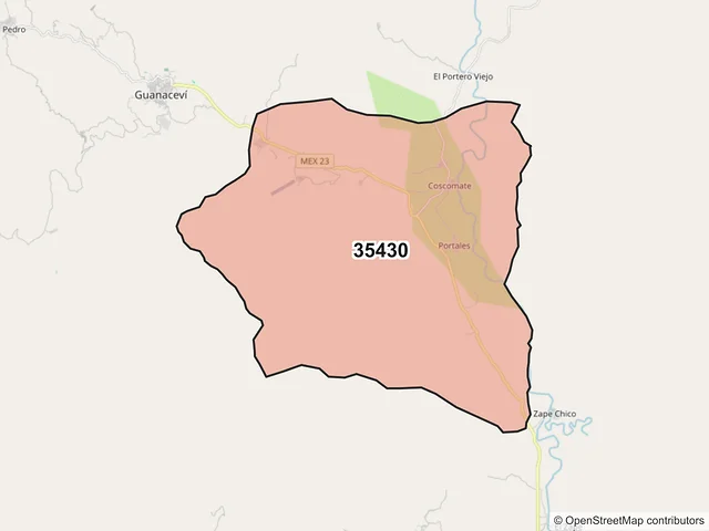 Mapa del código postal 35430, Guanaceví, Durango