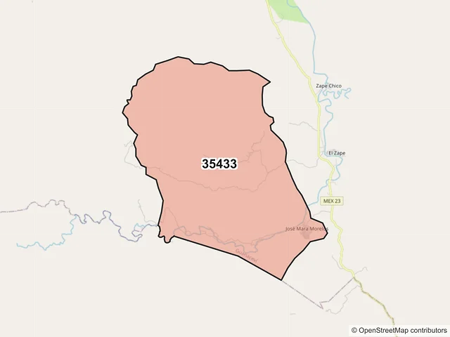 Mapa del código postal 35433, Guanaceví, Durango