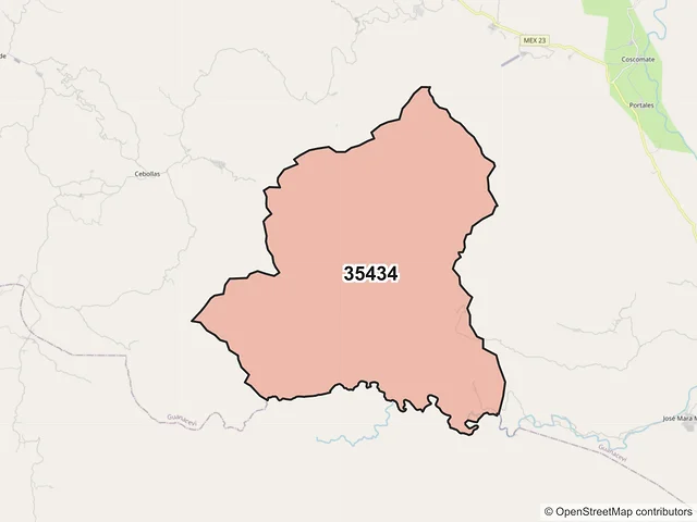 Mapa del código postal 35434, Guanaceví, Durango