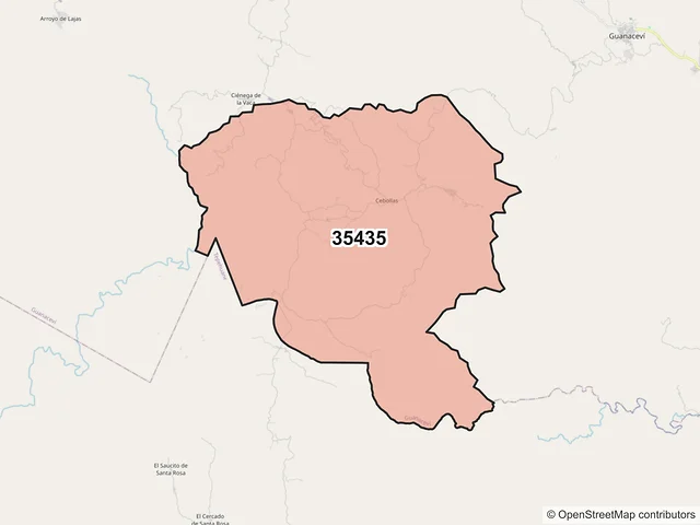 Mapa del código postal 35435, Guanaceví, Durango