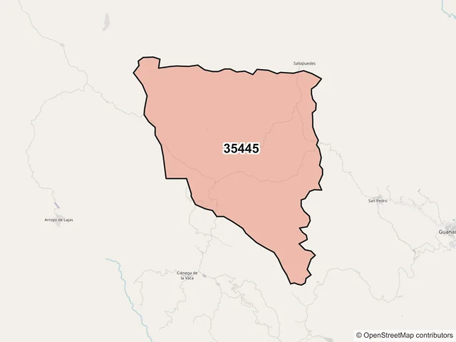 Mapa del código postal 35445, Guanaceví, Durango