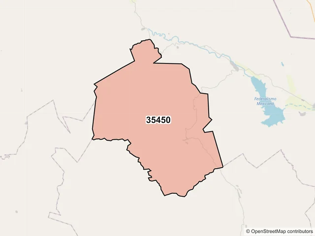Mapa del código postal 35450, San Bernardo, Durango